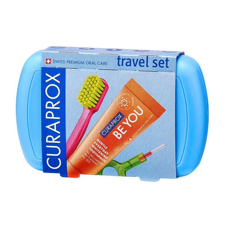 CURAPROX Travel Set Blue I Includes CS 5460 Travel Toothbrush, 10ml Be You Toothpaste, CPS Prime 07 & 09 Interdental Brushes I Compact Oral Care Kit for On-the-Go - Image 1